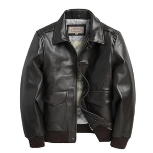 Dark Brown Men Pilot Leather Jacket Genuine Sheepskin